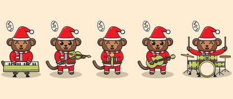 ilustração em vetor de macaco fofo papai noel tocando um instrumento musical