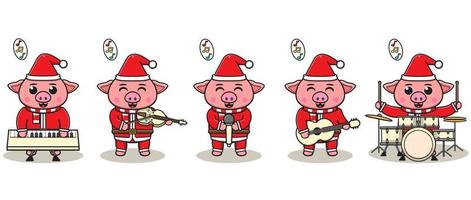 ilustração em vetor de porco bonito Papai Noel tocar um instrumento musical.