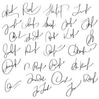Assinatura manual para documentos em fundo branco. Mão desenhada caligrafia letras ilustração vetorial Eps10 vetor