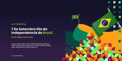 Brasil independência dia bandeira dentro colorida moderno geométrico estilo. nacional independência dia cumprimento cartão cobrir com tipografia. vetor ilustração para nacional feriado celebração festa