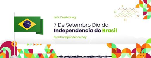 Brasil independência dia bandeira dentro moderno colorida geométrico estilo. nacional independência dia cumprimento cartão com tipografia. horizontal fundo para nacional feriado celebração festa vetor