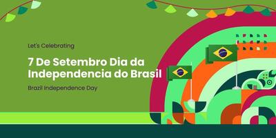 Brasil independência dia bandeira dentro colorida moderno geométrico estilo. nacional independência dia cumprimento cartão cobrir com tipografia. vetor ilustração para nacional feriado celebração festa