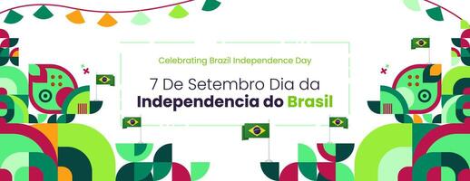 Brasil independência dia bandeira dentro moderno colorida geométrico estilo. nacional independência dia cumprimento cartão com tipografia. horizontal fundo para nacional feriado celebração festa vetor