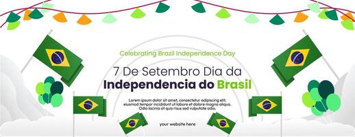 Brasil independência dia bandeira dentro moderno colorida geométrico estilo. nacional independência dia cumprimento cartão com tipografia. horizontal fundo para nacional feriado celebração festa vetor