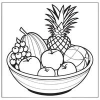 frutas em uma cesta coloração página, frutas esboço desenhando coloração livro Páginas para crianças vetor
