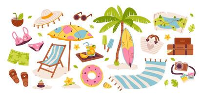 verão conjunto do fofa elementos, desenhado dentro uma minimalista estilo. plano vetor ilustração. horário de verão e de praia ícones