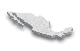 3d México branco mapa com regiões isolado vetor