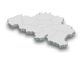 3d Bélgica branco mapa com regiões isolado vetor