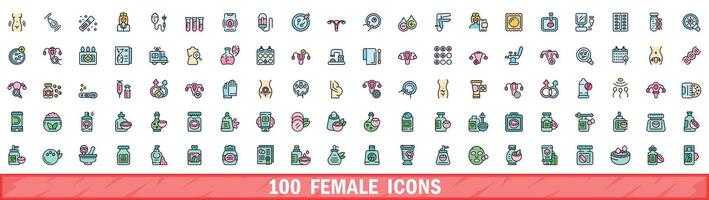 100 fêmea ícones definir, cor linha estilo vetor