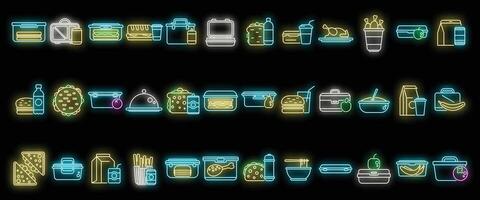 conjunto de ícones de almoço vetor neon