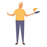 Senior homem cozinhando panqueca ícone desenho animado vetor. culinária às casa vetor