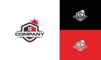 Sol casa escudo logotipo Projeto conceito vetor