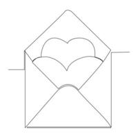 contínuo 1 linha desenhando do envelope com coração. amor carta. vetor ilustração