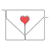 contínuo 1 linha desenhando do envelope com coração. amor carta. vetor ilustração