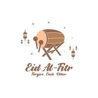 eid al fitr Mubarak logotipo Projeto com a conceito do lanternas e mesquitas. logotipo para saudações, amizade, muçulmanos e celebração vetor