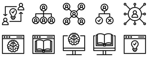 mentoria e Treinamento ícone linha estilo conjunto coleção vetor