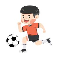 jovem criança Garoto jogando futebol desenho animado vetor