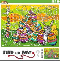 Labirinto jogos com desenho animado Páscoa coelhos e pintinho em Páscoa Tempo vetor