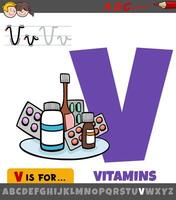 carta v a partir de alfabeto com vitaminas dieta suplemento vetor