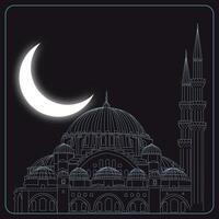 islâmico conceito ilustração. mesquita e crescente lua. Ramadã kareem ou deitada al-qadr ou kadir gecesi conceito. vetor