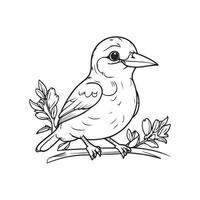 simples desenhando com fino Preto linhas do fofa pássaro branco fundo vetor
