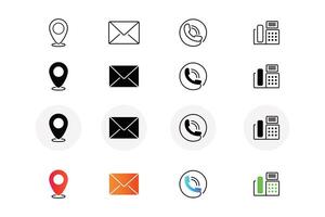 contato nos ícone conjunto esboço vetor para local na rede Internet e Móvel apps o negócio pergunta página elementos, contato em formação ícone conjunto para conectados o negócio cartão propósito, telefone chamar, e-mail, localização, fax ícones