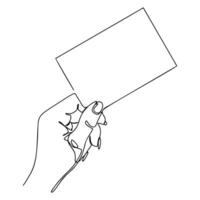 1 linha mão segurando pequeno papel, o negócio cartão mão desenhado ilustração vetor