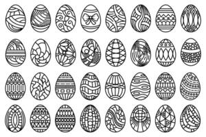 decorativo Páscoa ovos coleção. linha arte estilizado, estampado Páscoa ovo decorações definir. abstrato festivo ornamentado Projeto elementos. vetor