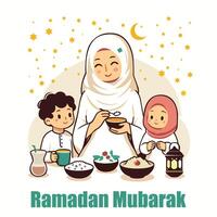 Ramadã mubarak, Ramadã kareem com família e estar feliz vetor