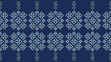 tradicional étnico motivos ikat geométrico tecido padronizar Cruz ponto.ikat bordado étnico oriental pixel marinha azul fundo. resumo,vetor,ilustração. textura, lenço, decoração, papel de parede. vetor