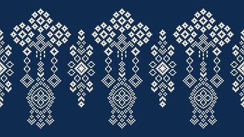 tradicional étnico motivos ikat geométrico tecido padronizar Cruz ponto.ikat bordado étnico oriental pixel marinha azul fundo. resumo,vetor,ilustração. textura, lenço, decoração, papel de parede. vetor