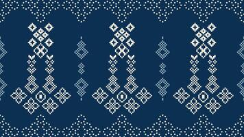 tradicional étnico motivos ikat geométrico tecido padronizar Cruz ponto.ikat bordado étnico oriental pixel marinha azul fundo. resumo,vetor,ilustração. textura, lenço, decoração, papel de parede. vetor