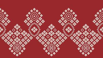 tradicional étnico motivos ikat geométrico tecido padronizar Cruz ponto.ikat bordado étnico oriental pixel vermelho fundo. resumo,vetor,ilustração. textura, natal, decoração, papel de parede. vetor