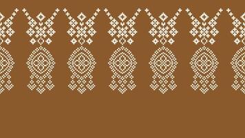 tradicional étnico motivos ikat geométrico tecido padronizar Cruz ponto.ikat bordado étnico oriental pixel Castanho fundo. resumo,vetor,ilustração. textura, lenço, decoração, papel de parede. vetor