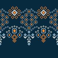 tradicional étnico motivos ikat geométrico tecido padronizar Cruz ponto.ikat bordado étnico oriental pixel marinha azul fundo. resumo,vetor,ilustração. textura, lenço, decoração, papel de parede. vetor