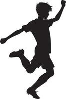 mínimo jovem futebol jogador chutando uma bola pose vetor silhueta, Preto cor silhueta 23