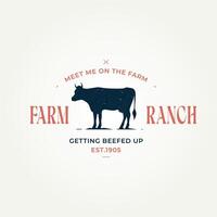 Fazenda e rancho com vaca símbolo ícone logotipo modelo vetor ilustração Projeto. vintage retro gado, vaca, angus, laticínios Fazenda logotipo conceito