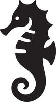 mínimo cavalo marinho vetor ícone, plano símbolo, Preto cor silhueta, branco fundo 2