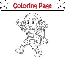 feliz crianças vestindo astronauta coloração página vetor