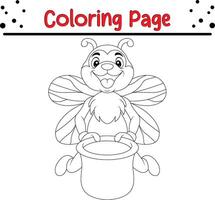 abelha com querida Panela. coloração página para crianças vetor