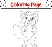 engraçado guaxinim polegar acima coloração página para crianças vetor