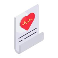 isométrico Projeto ícone do ecg relatório vetor