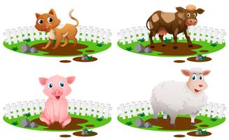 Quatro tipos de animais na lama vetor