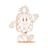 abacaxi retro mascote. engraçado desenho animado personagem do abacaxi. vetor