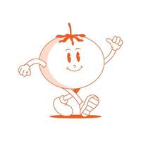 tomate retro mascote. engraçado desenho animado personagem do tomate. vetor
