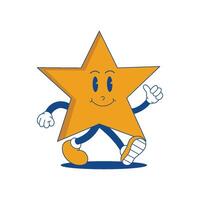 Estrela retro mascote. engraçado desenho animado personagem do estrela. vetor