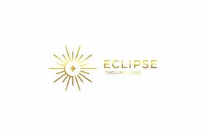 solar eclipse logotipo geometria ouro luxo conceito marca identidade feminino vetor