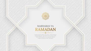 Ramadã kareem islâmico elegante branco e dourado luxo fundo com islâmico padronizar e decorativo enfeite quadro, Armação vetor