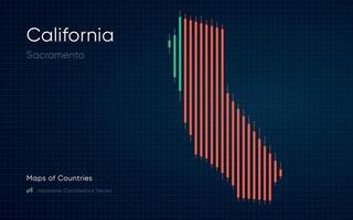 Califórnia mapa é mostrando dentro uma gráfico com bares e linhas. japonês castiçal gráfico Series vetor