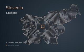 Eslovénia, mapa com uma capital do Liubliana mostrando dentro uma microchip padronizar. e-governo. mundo países vetor mapas. microchip Series